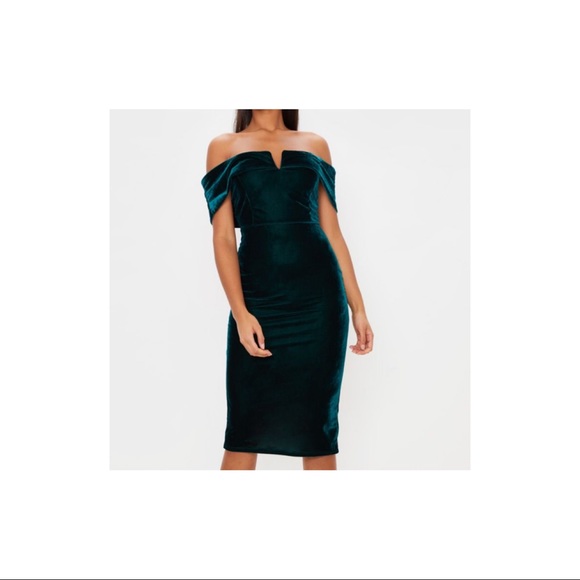 green velvet bardot dress